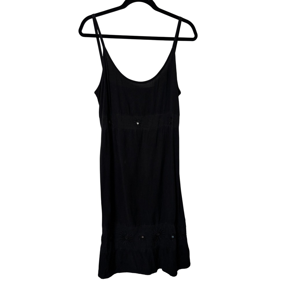 Y2K Just Cruising Black Rayon Embroidered Mirror Slip Dress Back Tie M/L